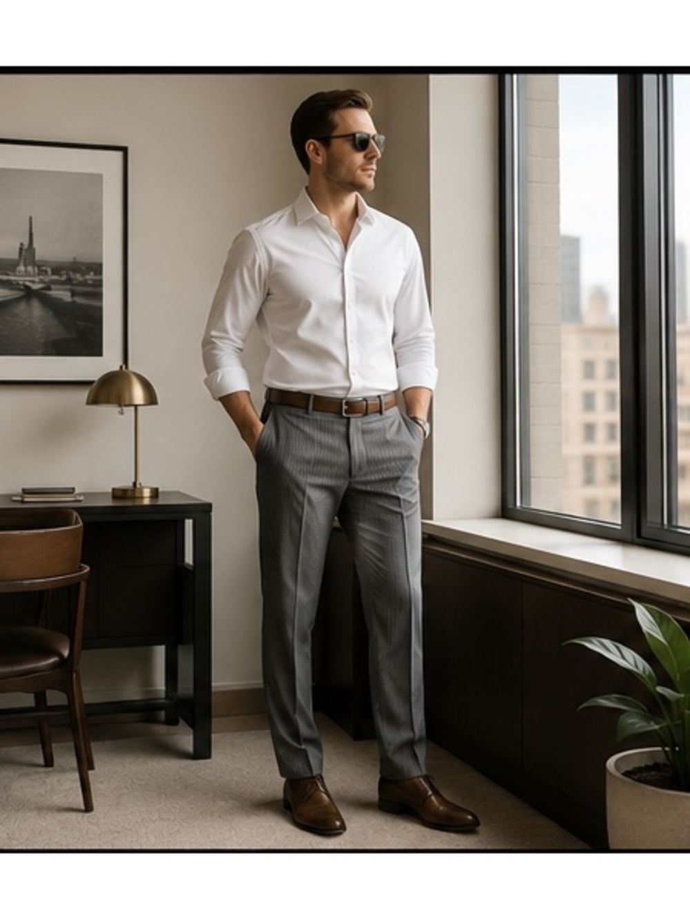 Kenneth Cole Reaction Gray Pinstripe Dress Pants Flat Front 34x34 Career Office
